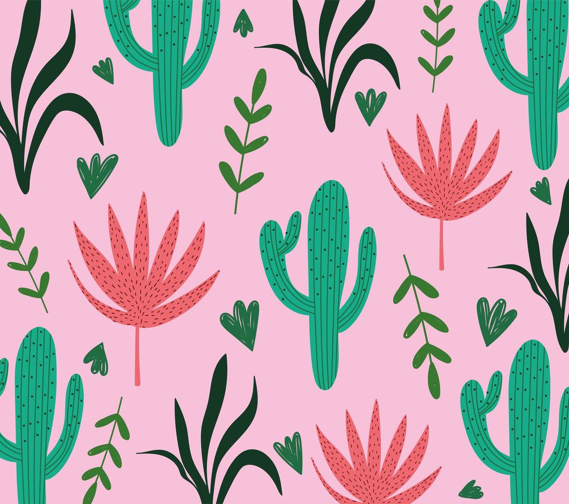 Feuilles tropicales feuillage plante cactus fond rose exotique vecteur