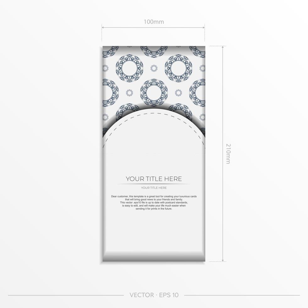 préparer une invitation avec une place pour votre texte et vos motifs abstraits. modèle vectoriel luxueux pour les cartes postales de conception d'impression couleurs blanches avec des motifs.