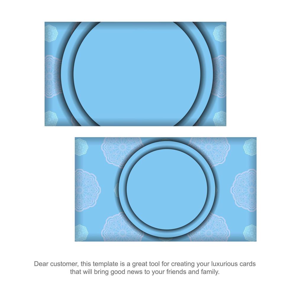 modèle de carte de visite bleu avec ornement blanc mandala pour votre marque. vecteur