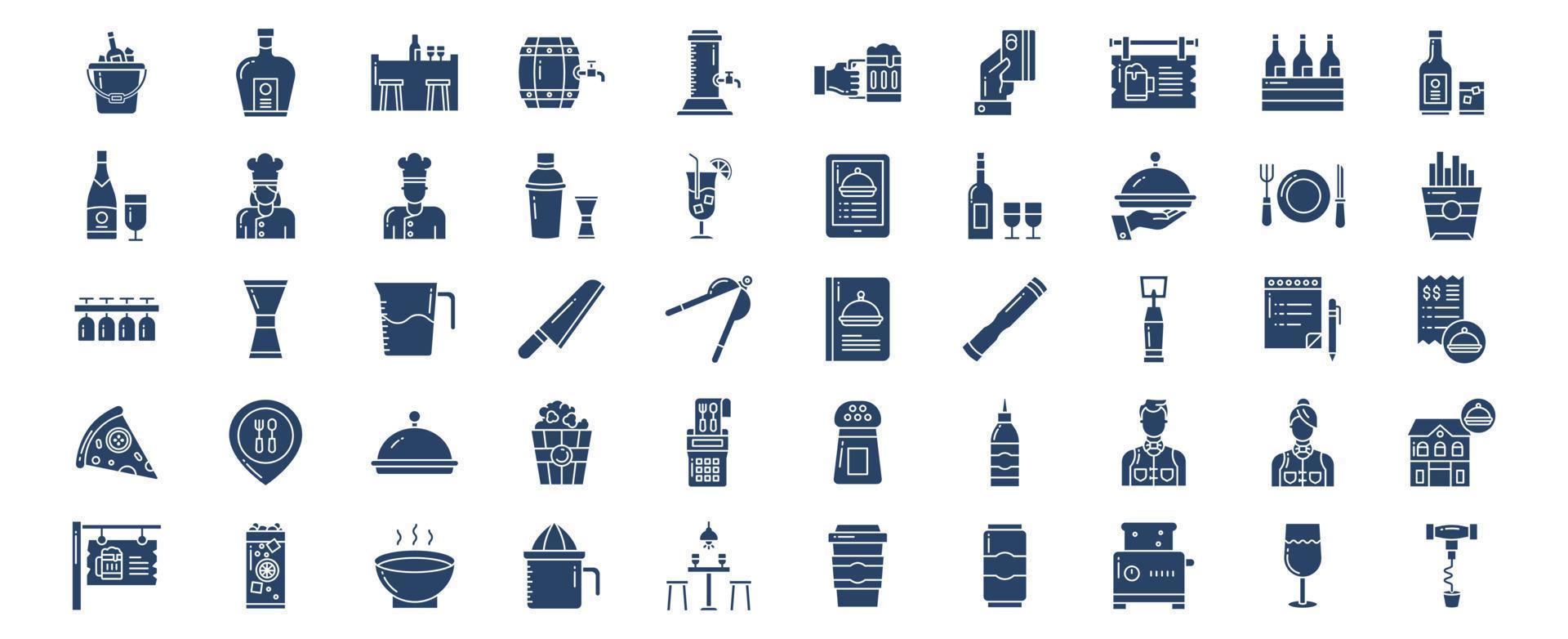 collection d'icônes liées au bar et au restaurant, y compris des icônes comme le seau à glace, la bière, etc. illustrations vectorielles, ensemble parfait de pixels vecteur