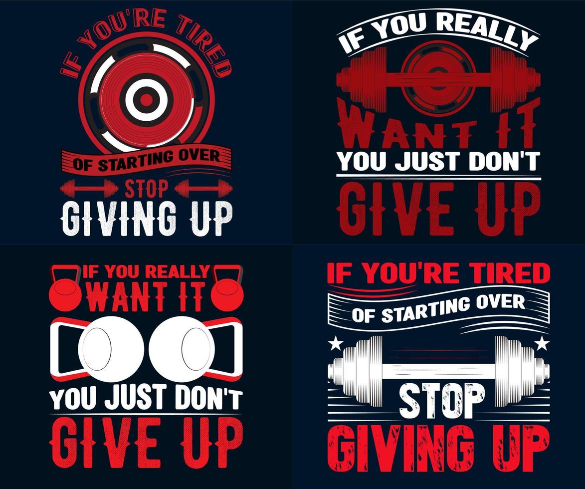 ensemble de conception de t-shirt de citation de motivation gym-fitness, meilleur ensemble de conception de t-shirt de typographie de motivation vecteur