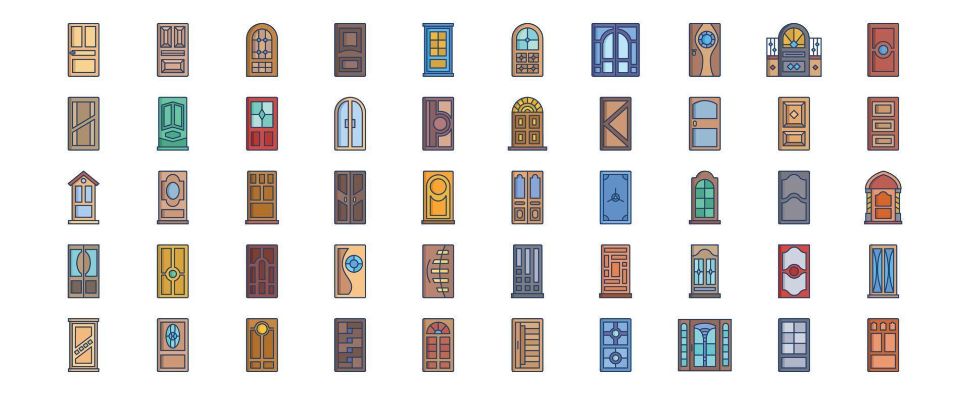 collection d'icônes liées à la porte, y compris des icônes comme la porte de la maison, la conception de la porte et plus encore. illustrations vectorielles, ensemble parfait de pixels vecteur