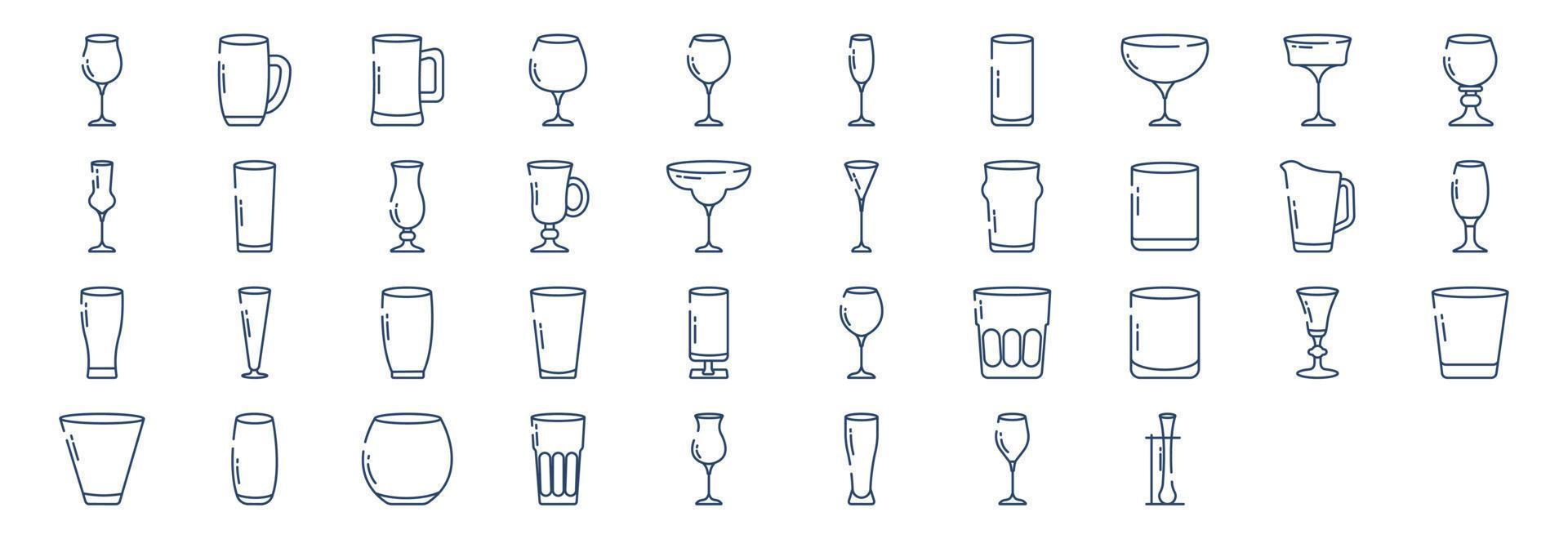collection d'icônes liées aux verres de bar, y compris des icônes comme le verre, le verre pétillant et plus encore. illustrations vectorielles, ensemble parfait de pixels vecteur