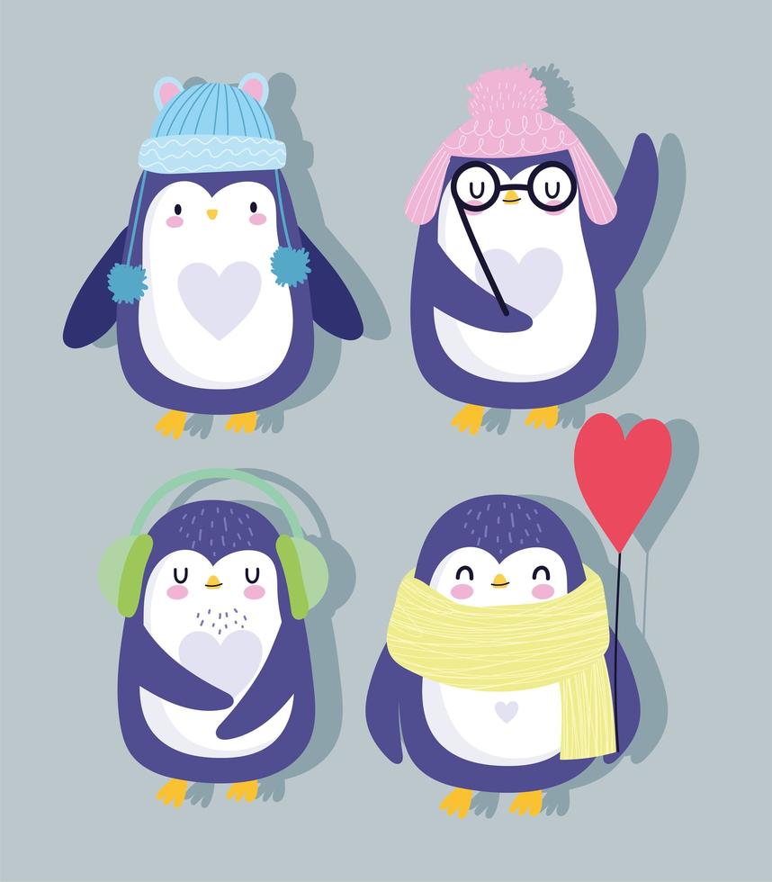 caricature de pingouins avec des chapeaux vecteur