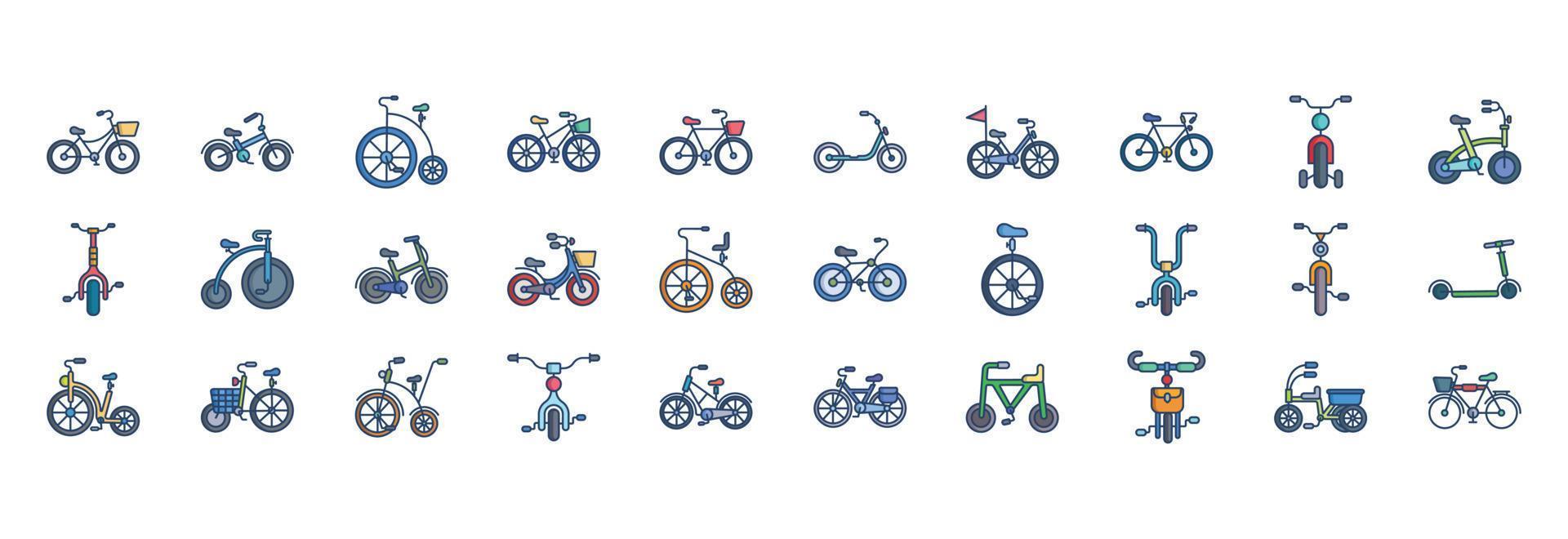 collection d'icônes liées au vélo, y compris des icônes comme la roue, la pédale, le siège et plus encore. illustrations vectorielles, ensemble parfait de pixels vecteur
