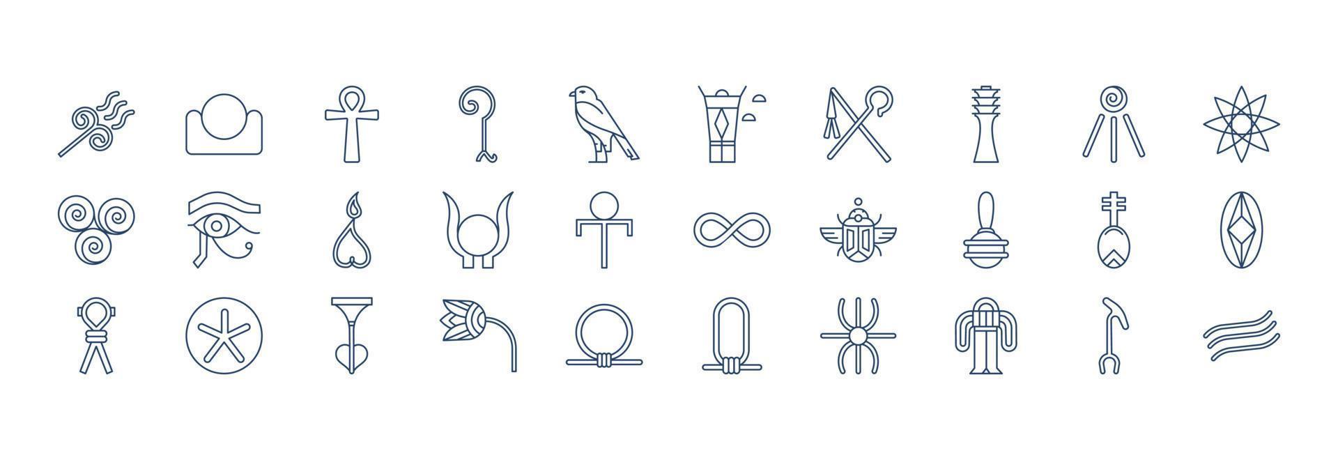 collection d'icônes liées aux symboles égyptiens, y compris des icônes comme l'air, le feu, dieu et plus encore. illustrations vectorielles, ensemble parfait de pixels vecteur