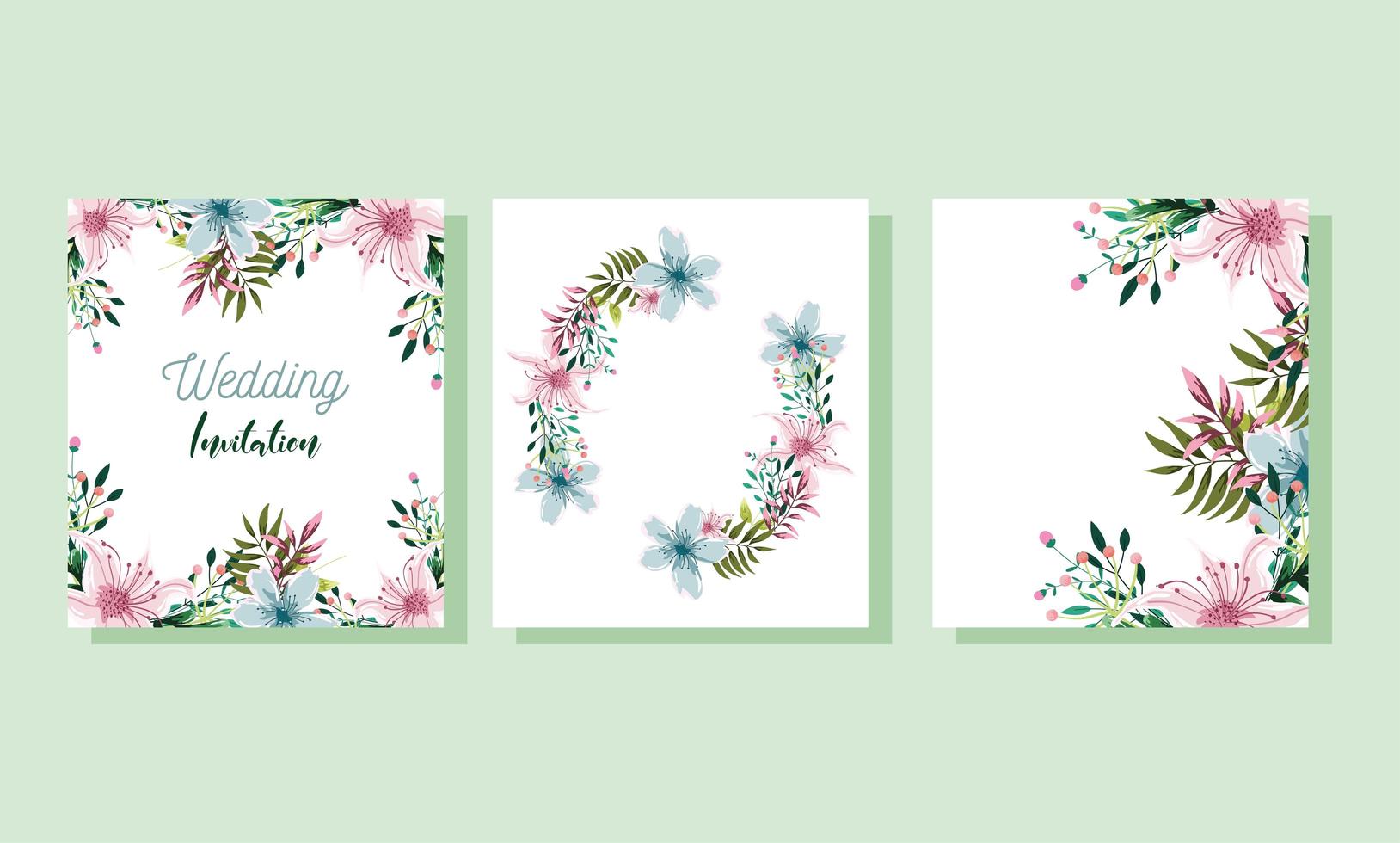 ensemble floral aquarelle invitation de mariage vecteur