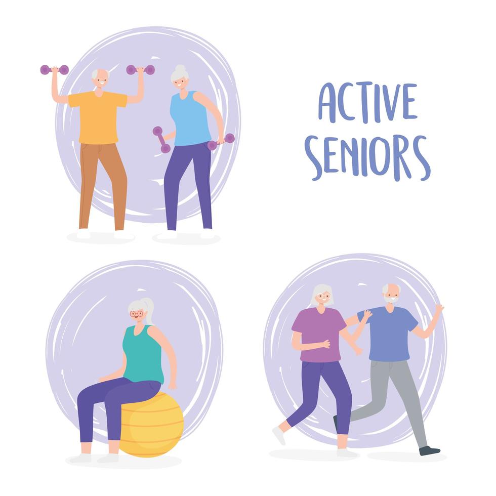 activité seniors faisant des activités physiques vecteur