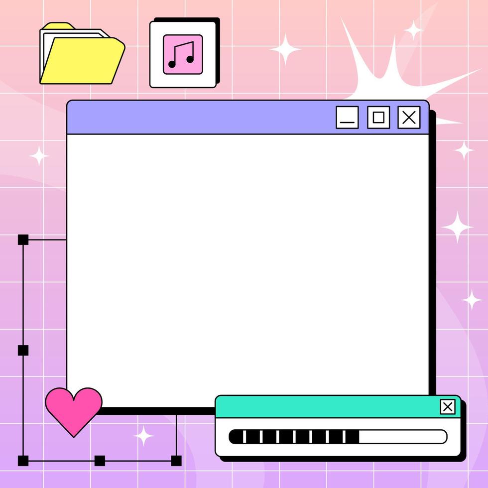 fenêtre pc dans le style y2k. interface rétro d'un vieil ordinateur avec une couleur vive. modèle d'espace de copie. retro wave et vaporwave vecteur