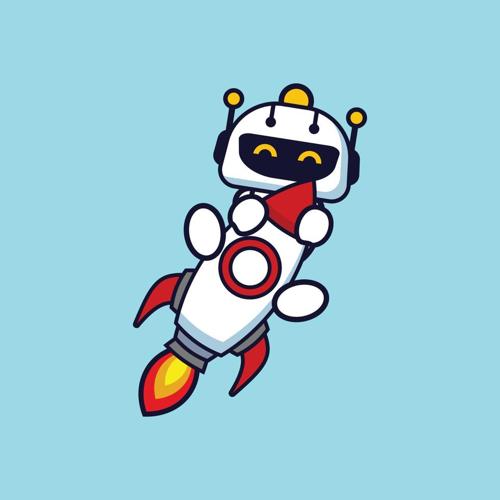 illustration vectorielle d'un robot mignon chevauchant une fusée spatiale pour la mascotte et le logo de l'entreprise commerciale vecteur