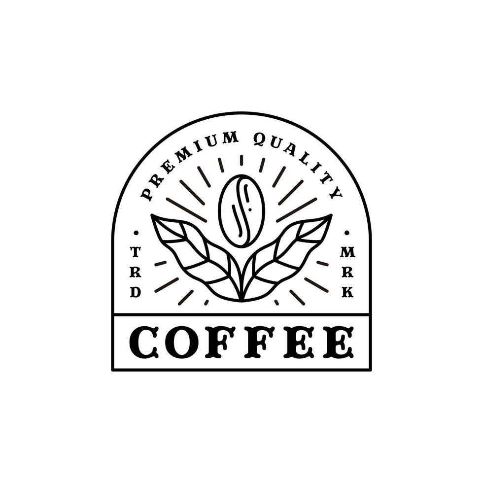 grain de café avec insigne de logo minimal de hipster de branche de plante avec contour de ligne simple de feuille vecteur