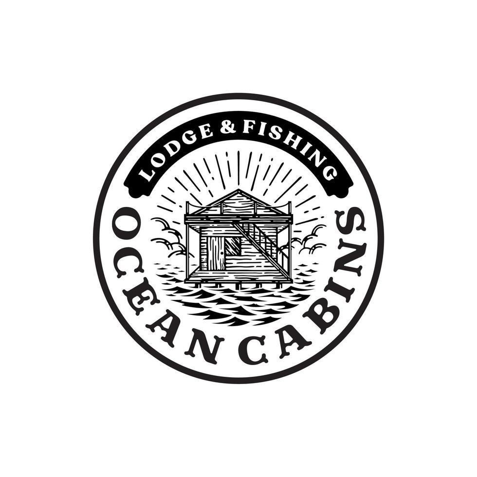 insigne de logo de cabine océanique, auberge sur le logo de l'océan dans le style vintage, illustration vectorielle. vecteur