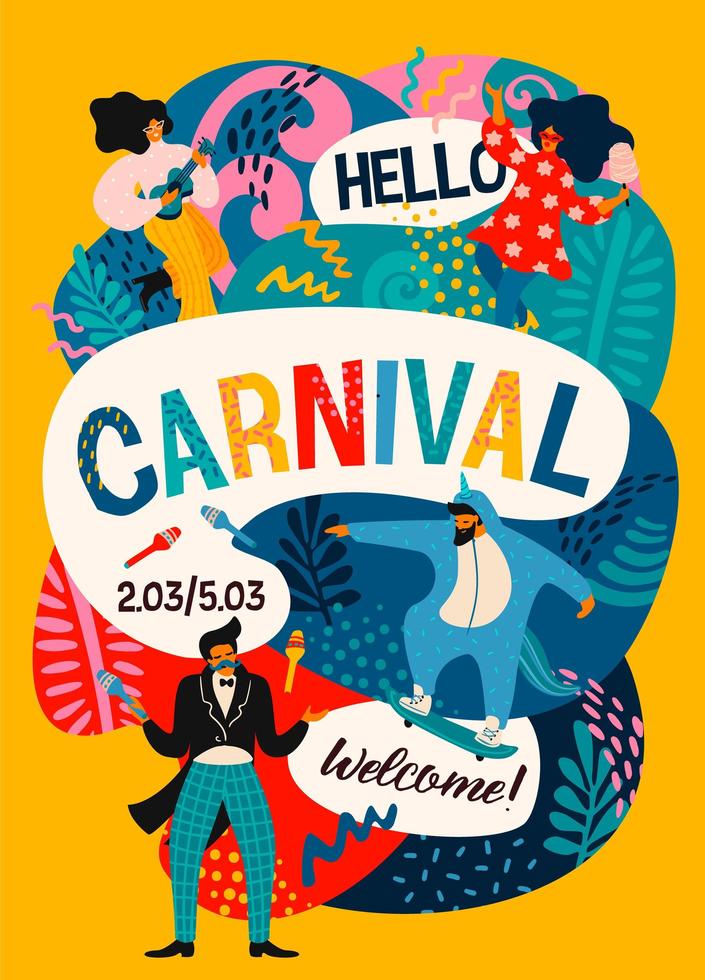 affiche colorée avec des gens s'amusant pour le carnaval vecteur