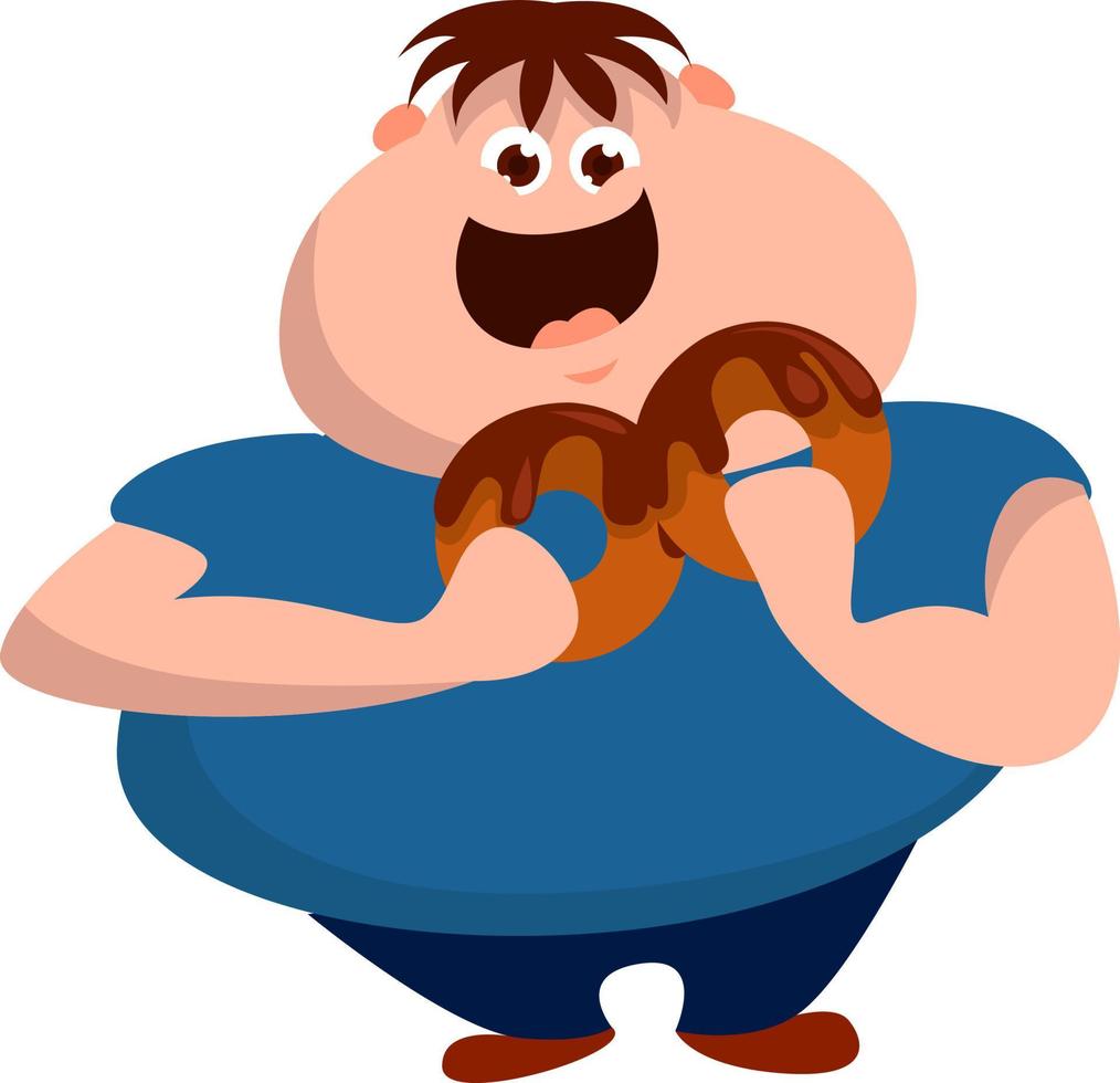 Fat Boy eating donut, illustration, vecteur sur fond blanc