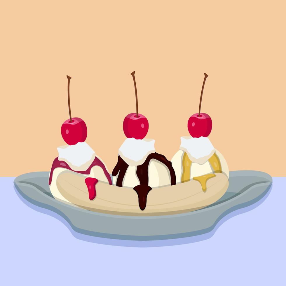 délicieux banana split aux cerises vecteur