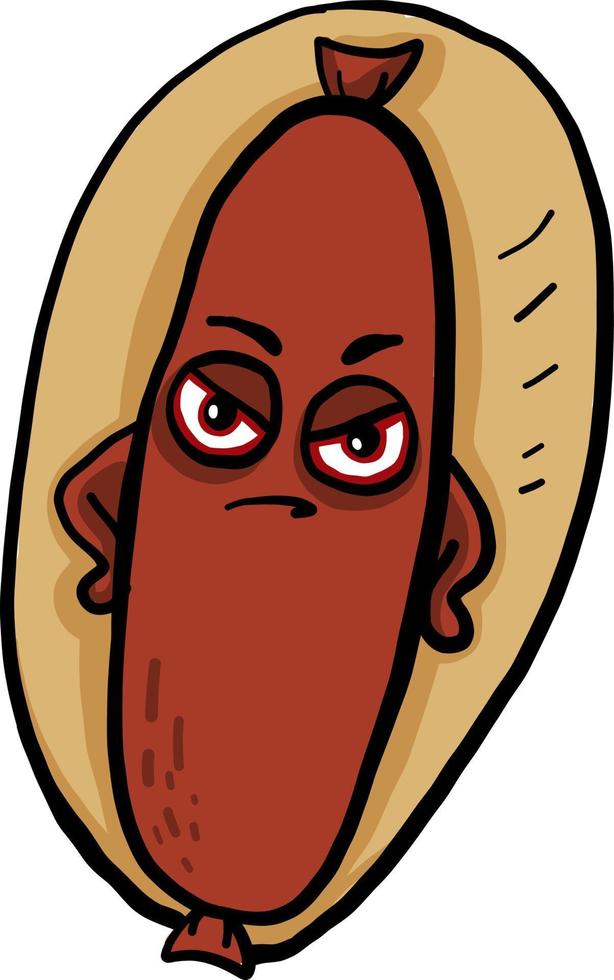 Hot-dog en colère, illustration, vecteur sur fond blanc