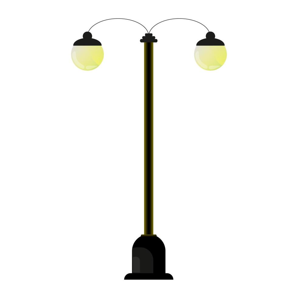 réverbère dans la nuit en style cartoon. feux de route urbains. lampadaire de rue de parc classique. illustration de vecteur coloré isolé sur fond blanc.