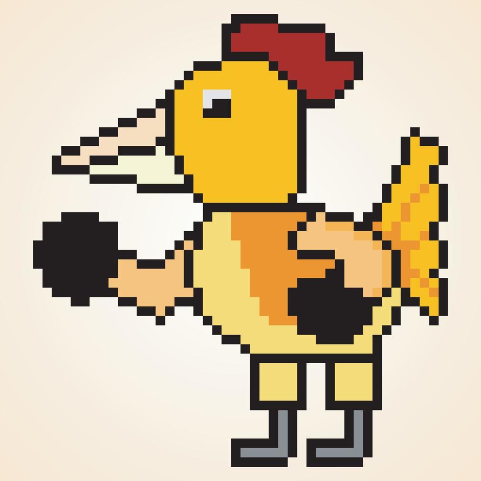 pixel art mignon personnage coq boxeur vecteur