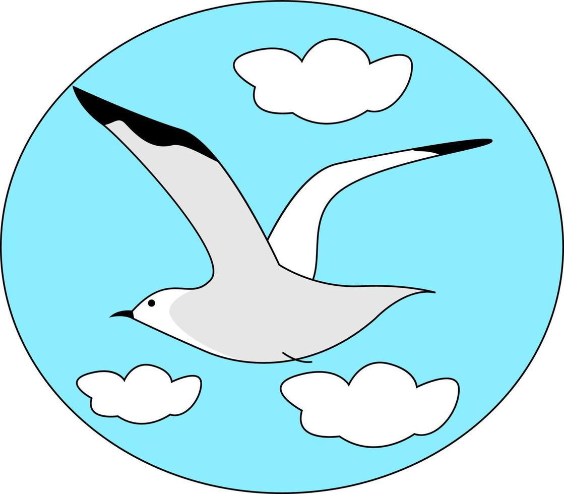 Mouette volant dans le ciel, illustration, vecteur sur fond blanc.