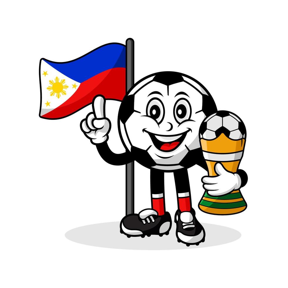 mascotte, dessin animé, football, philippines, drapeau, à, trophée, gagnant vecteur