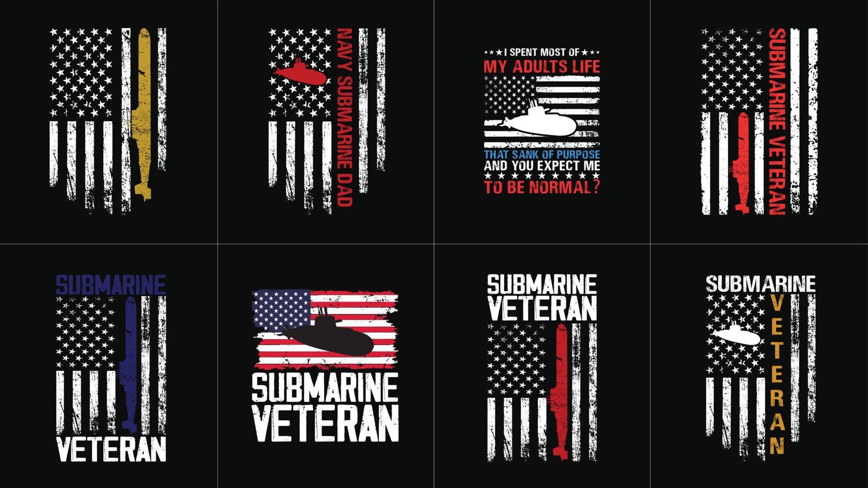 ensemble de conception de vétéran sous-marin drapeau américain vecteur