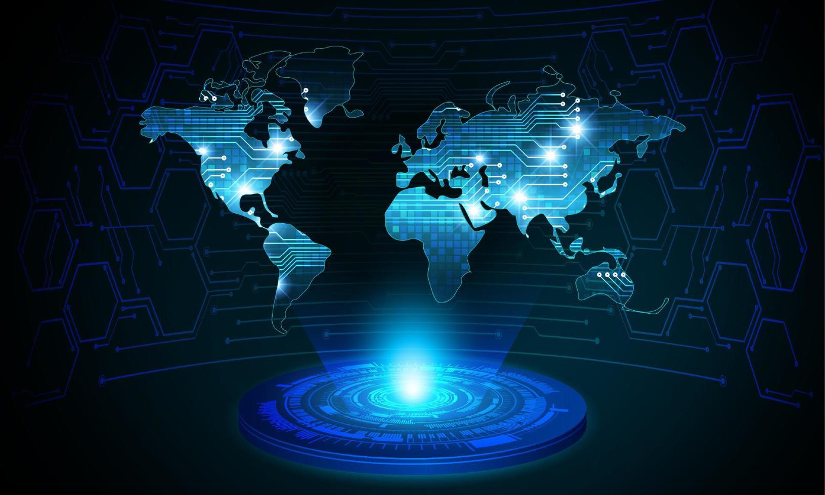 projecteur holographique de carte du monde moderne sur fond de technologie vecteur