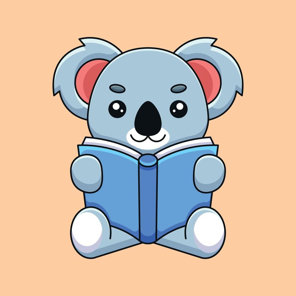 mignon koala lecture livre dessin animé mascotte doodle art dessinés à la main concept vecteur kawaii icône illustration