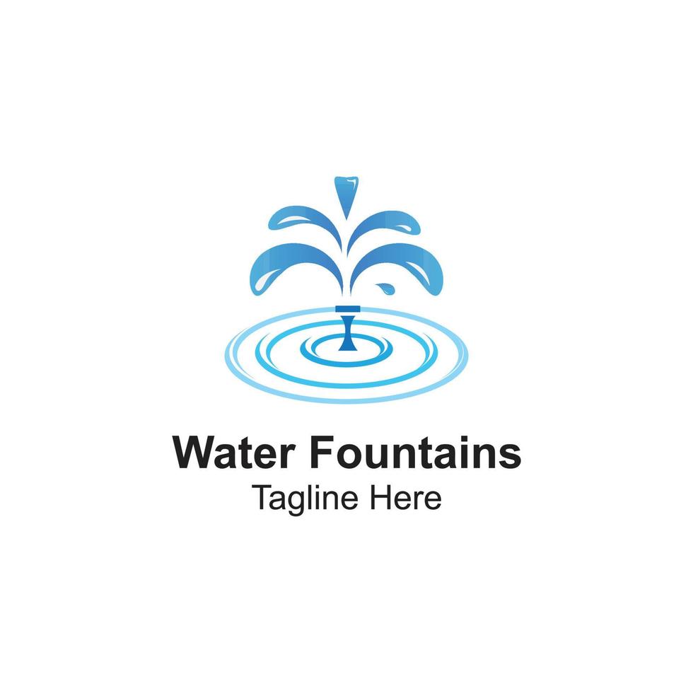 modèle de conception de logo de fontaines d'eau avec modèle de logo de fontaine à jet d'eau d'étang. conception de silhouette de fontaine linéaire. logotype d'éclaboussures d'eau, vecteur