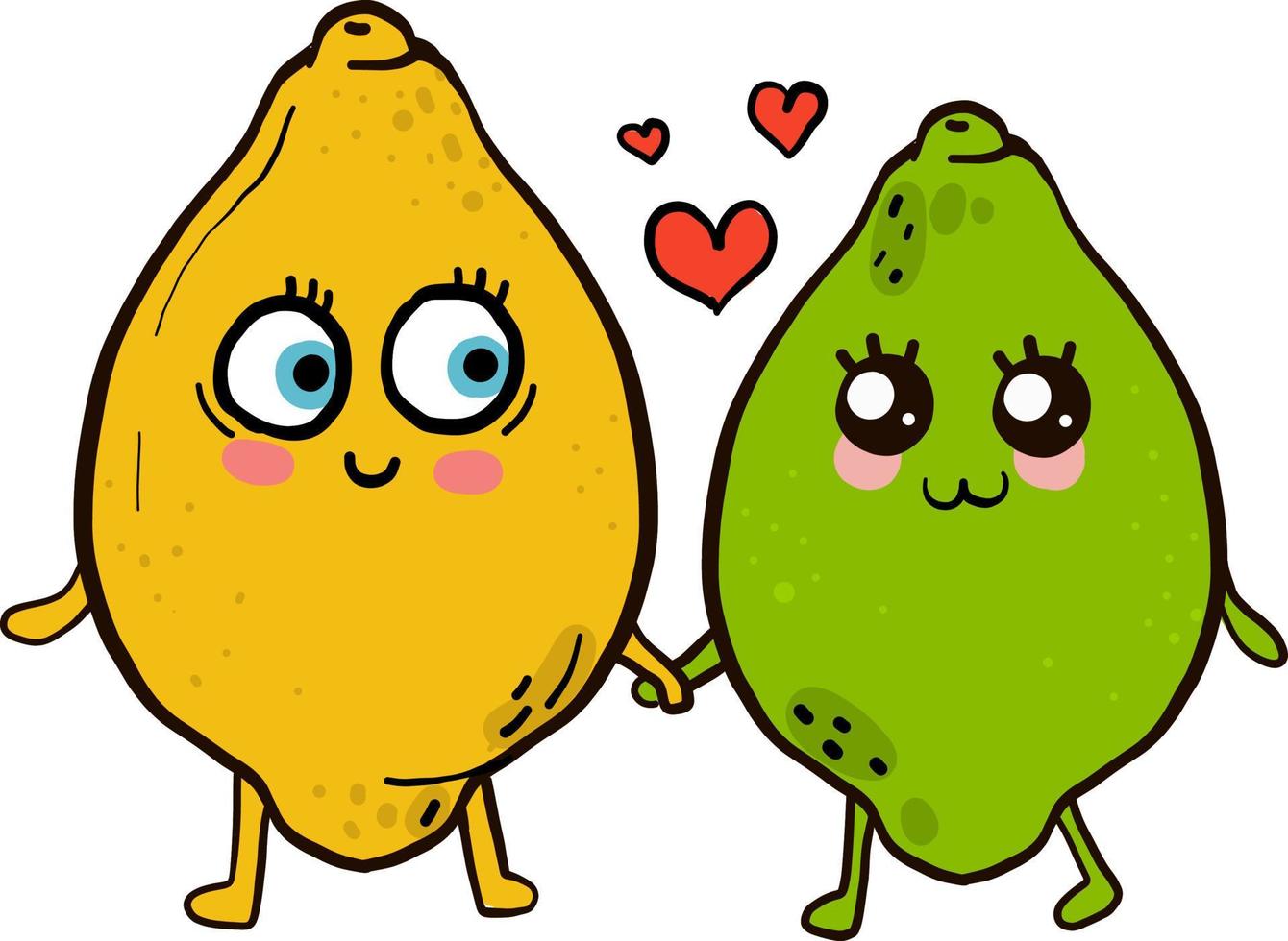 citron et citron vert amoureux, illustration, vecteur sur fond blanc.