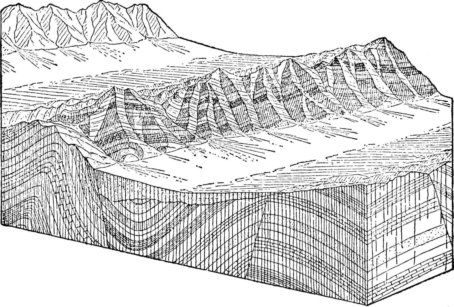 développement d'une montagne de blocs, illustration vintage. vecteur