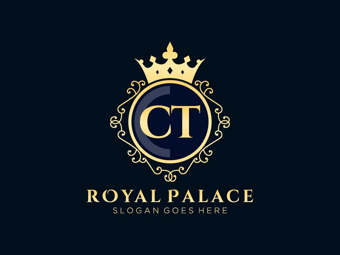 lettre ct logo victorien de luxe royal antique avec cadre ornemental.nt vecteur