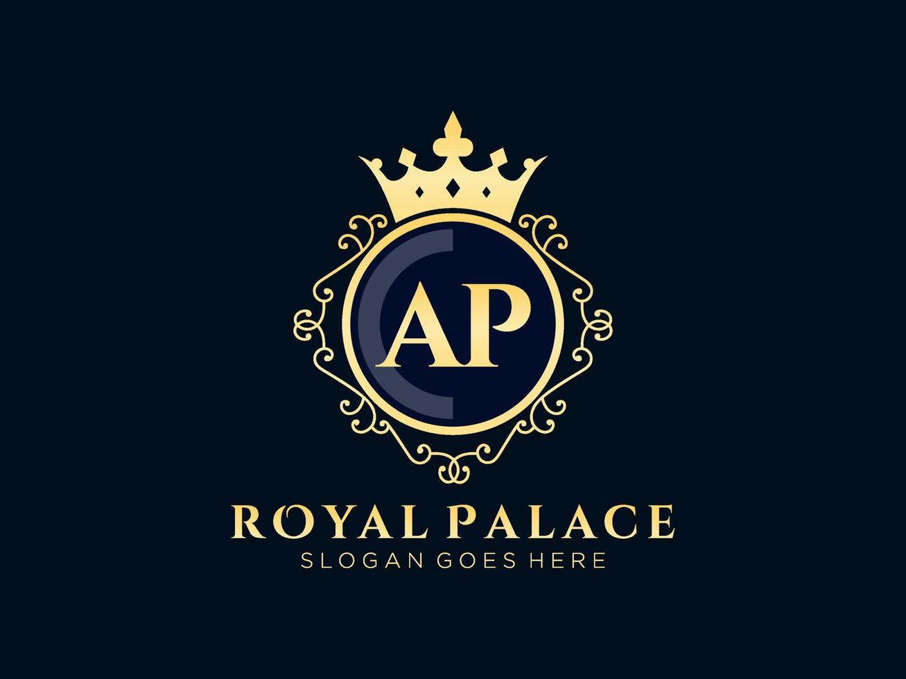 lettre ap logo victorien de luxe royal antique avec cadre ornemental.nt vecteur