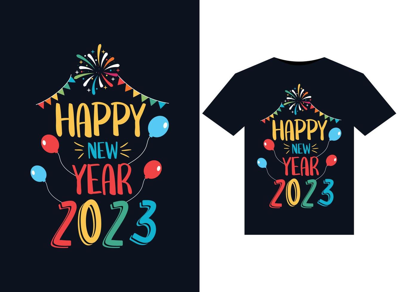 bonne année 2023 illustrations pour la conception de t-shirts prêts à imprimer vecteur