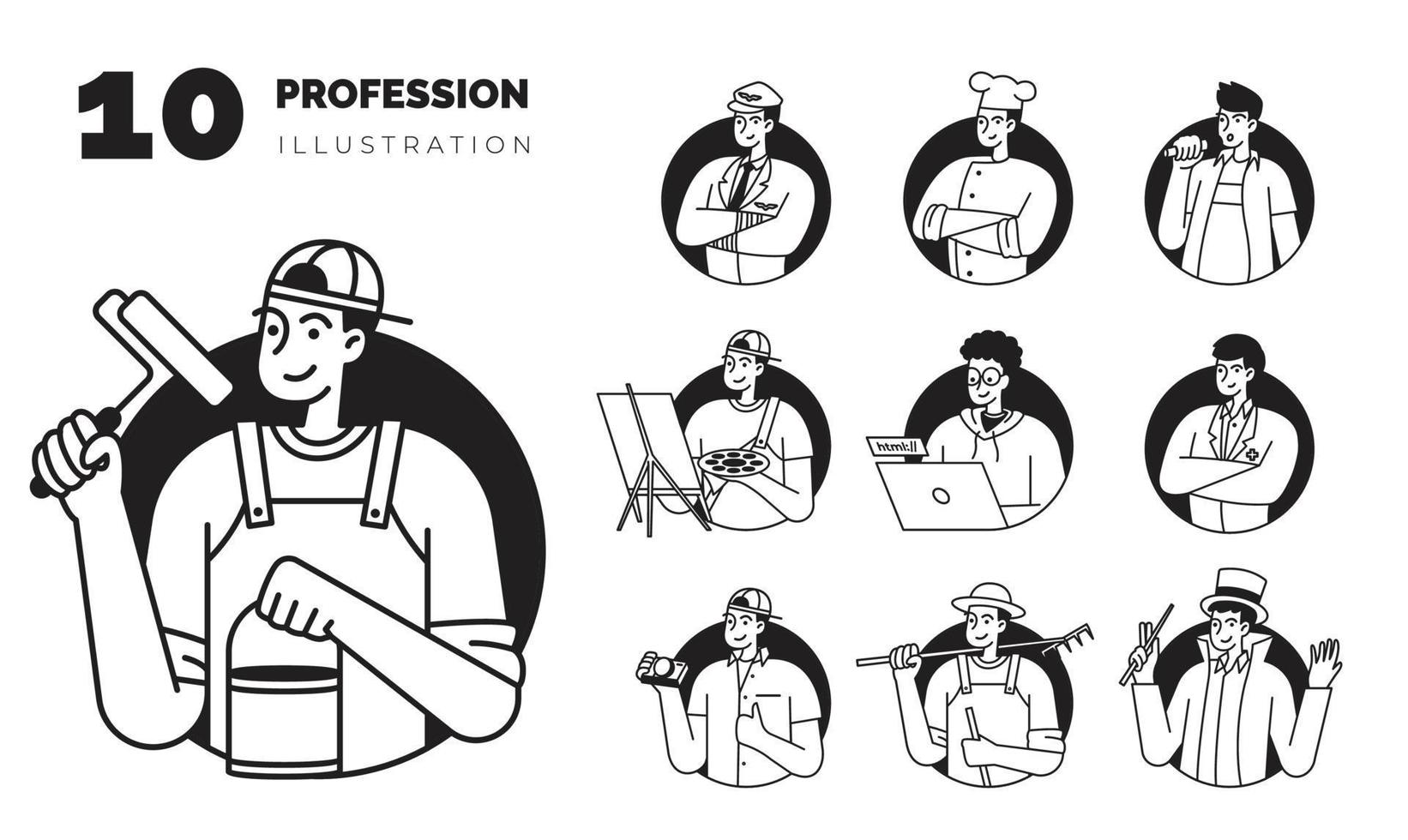 ensemble d'illustration de professions de personnes modernes simples vecteur