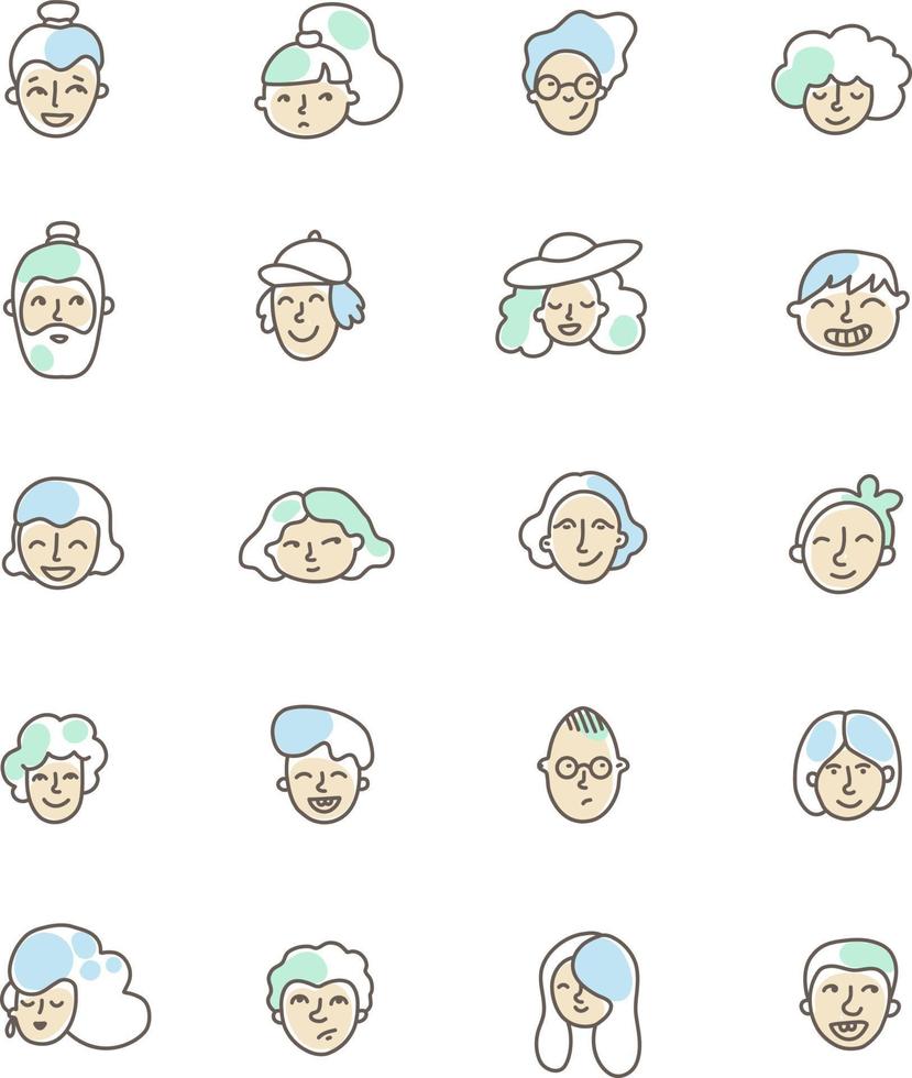 Avatars de grand-mère et grand-père, illustration, vecteur sur fond blanc.