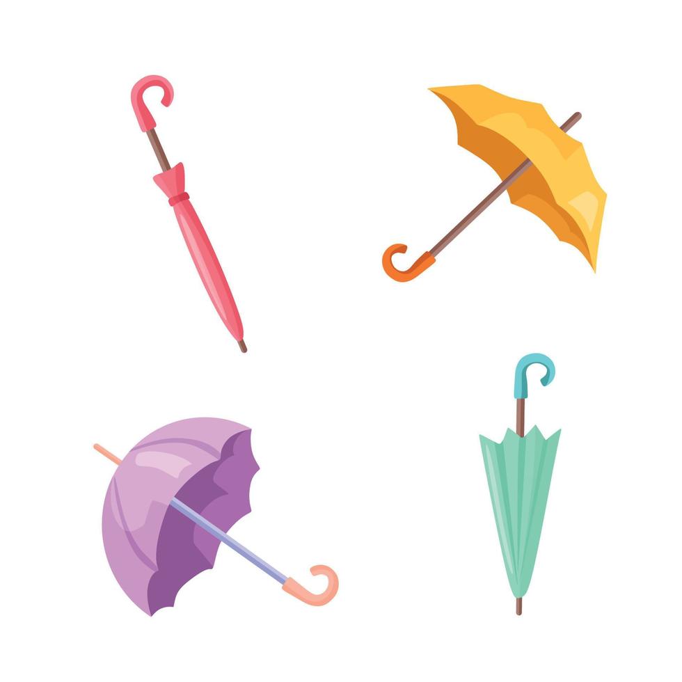 un ensemble de parapluies assemblés et dépliés. illustration vectorielle vecteur