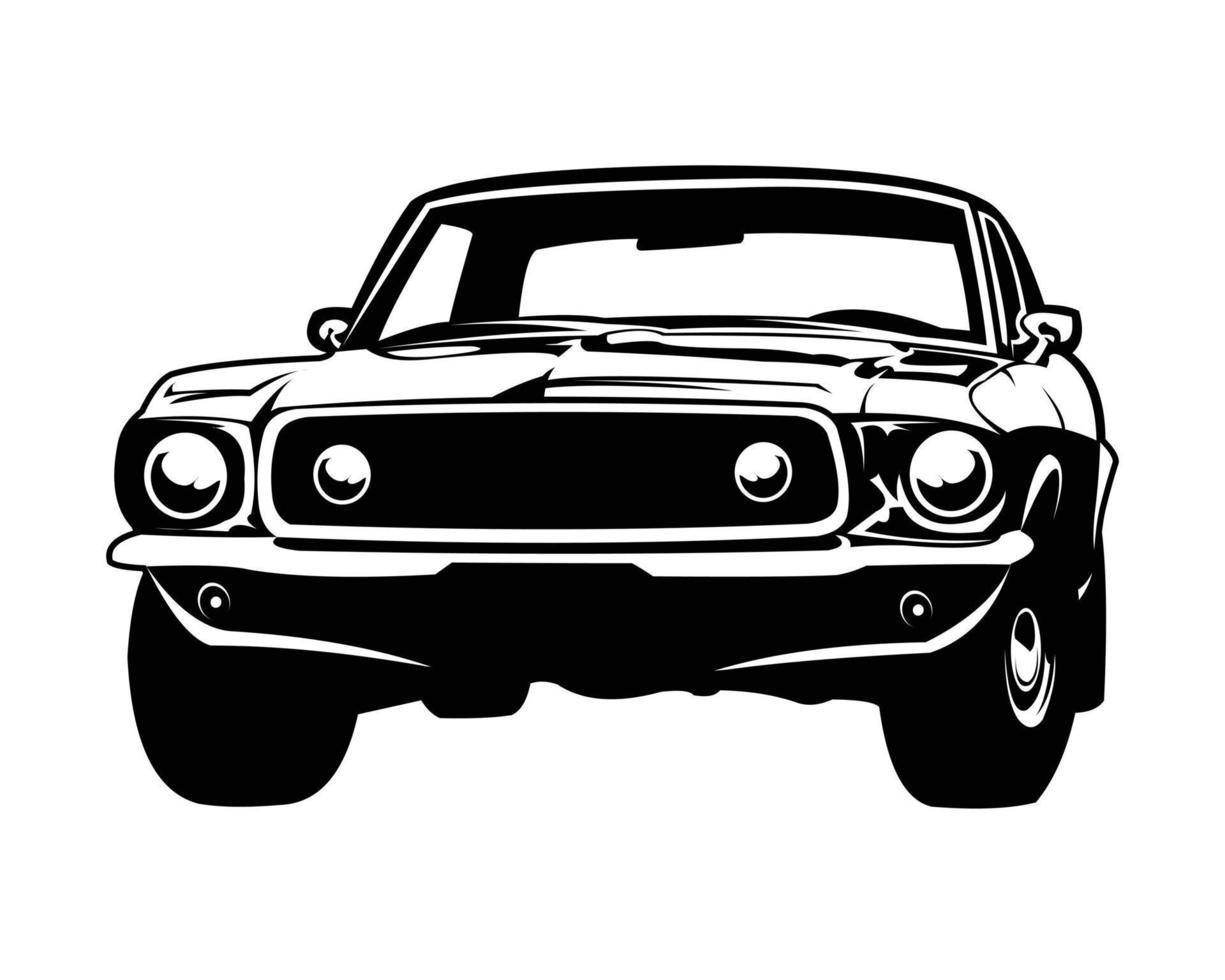 illustration vectorielle de silhouette de légende de voiture de muscle américaine isolée sur la vue de face de fond blanc. idéal pour les logos, badges, emblèmes, icônes et entreprises de l'industrie automobile. vecteur