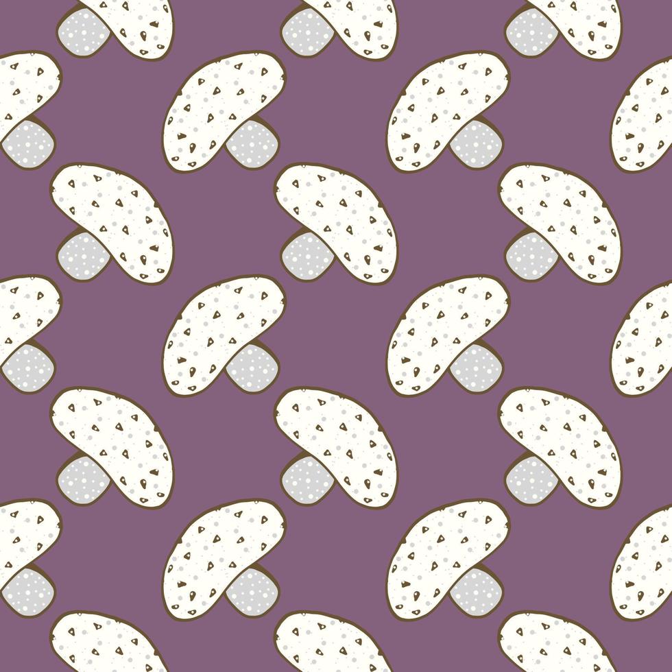 petit champignon blanc, motif sans couture sur fond violet. vecteur