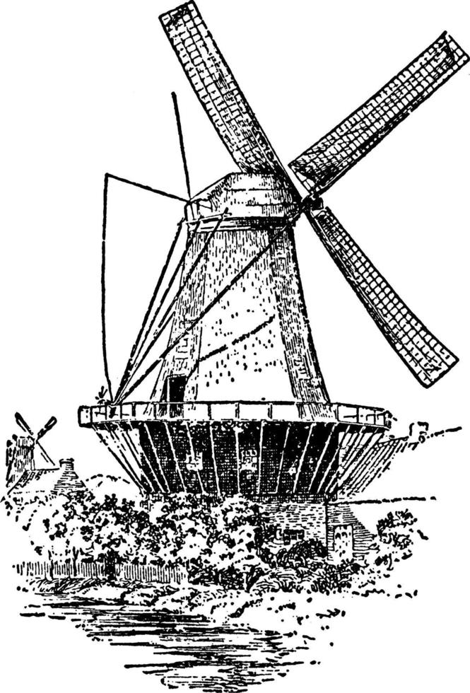 moulin à vent, illustration vintage. vecteur