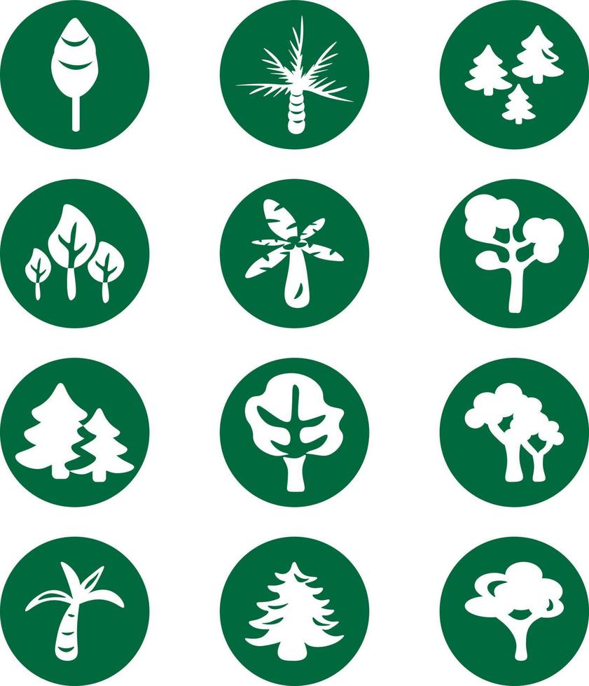 arbres verts, icône illustration, vecteur sur fond blanc