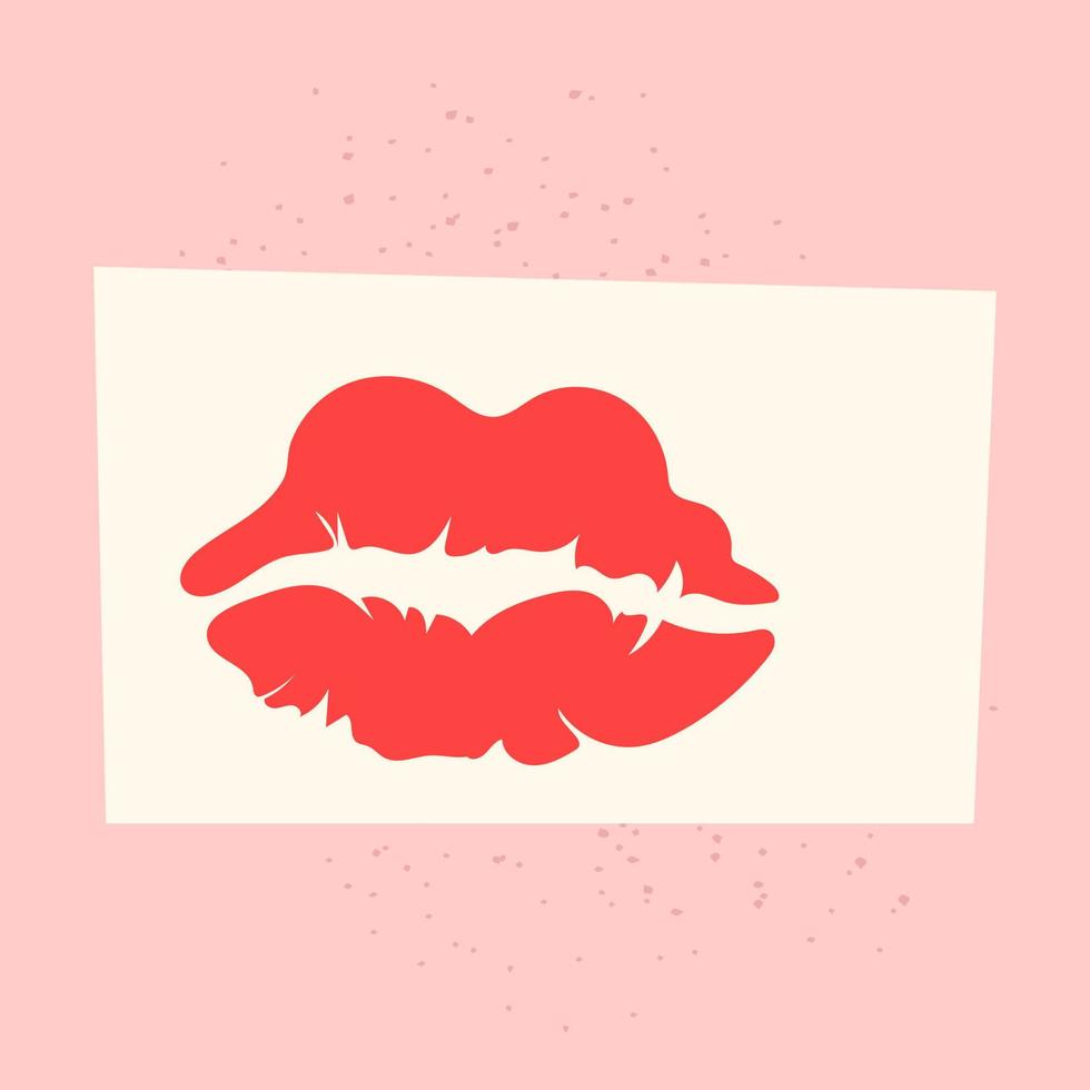 autocollant de vecteur de symbole de baiser de rouge à lèvres rouge dessiné à la main. lèvres isolées imprimées sur une feuille de papier blanche