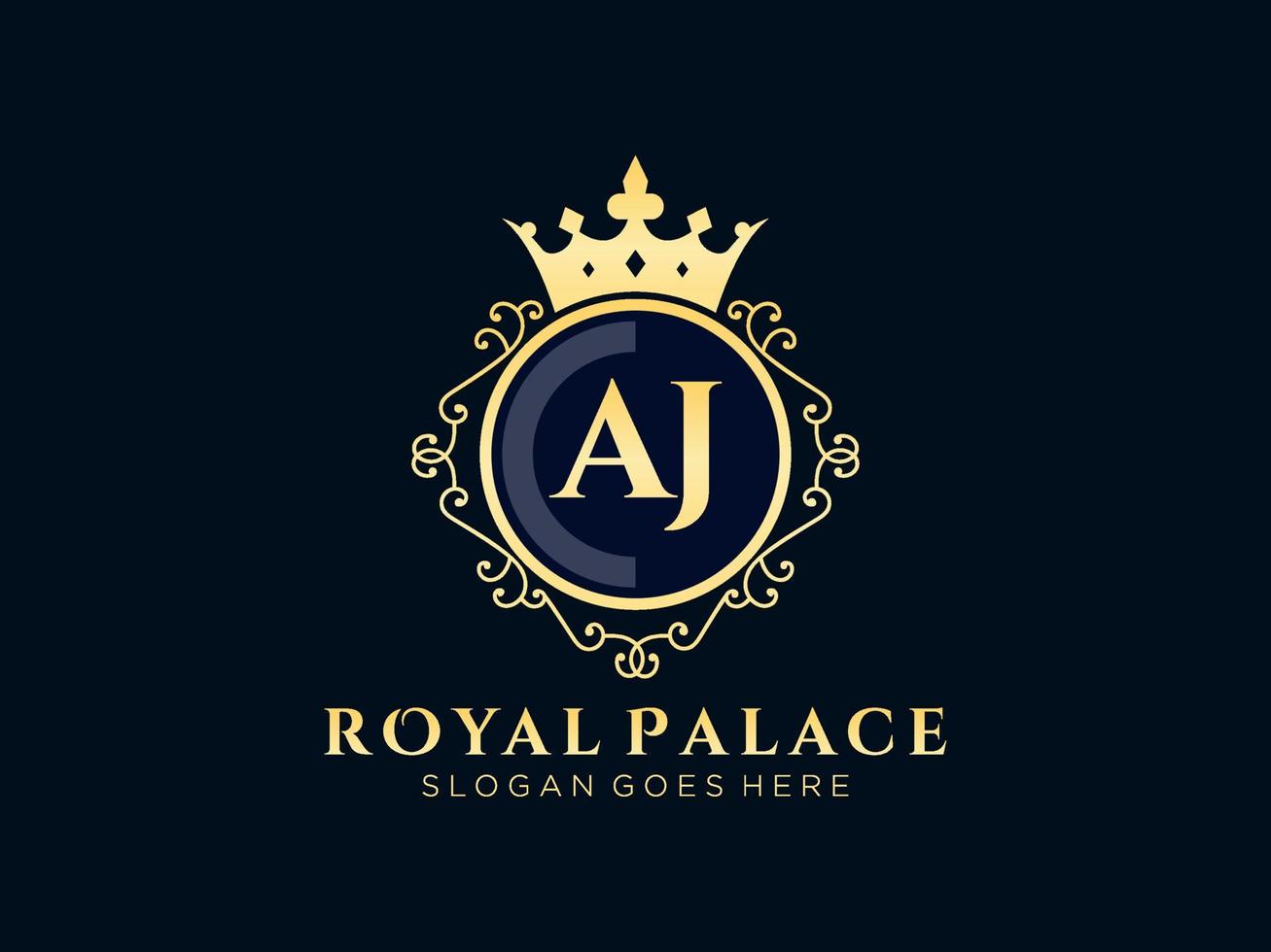 lettre aj logo victorien de luxe royal antique avec cadre ornemental.nt vecteur
