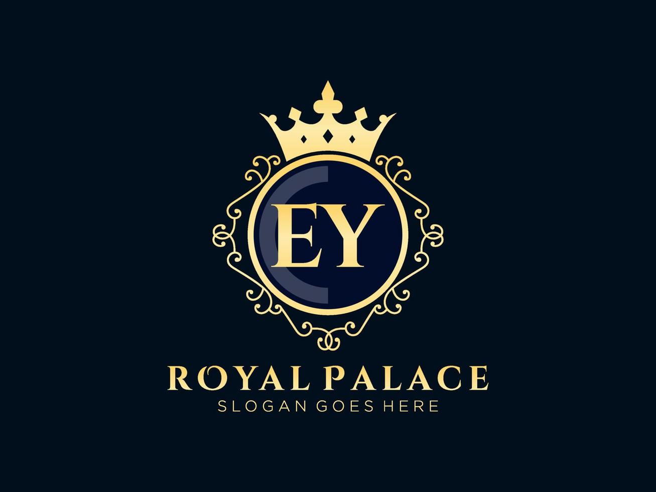 lettre ey logo victorien de luxe royal antique avec cadre ornemental. vecteur