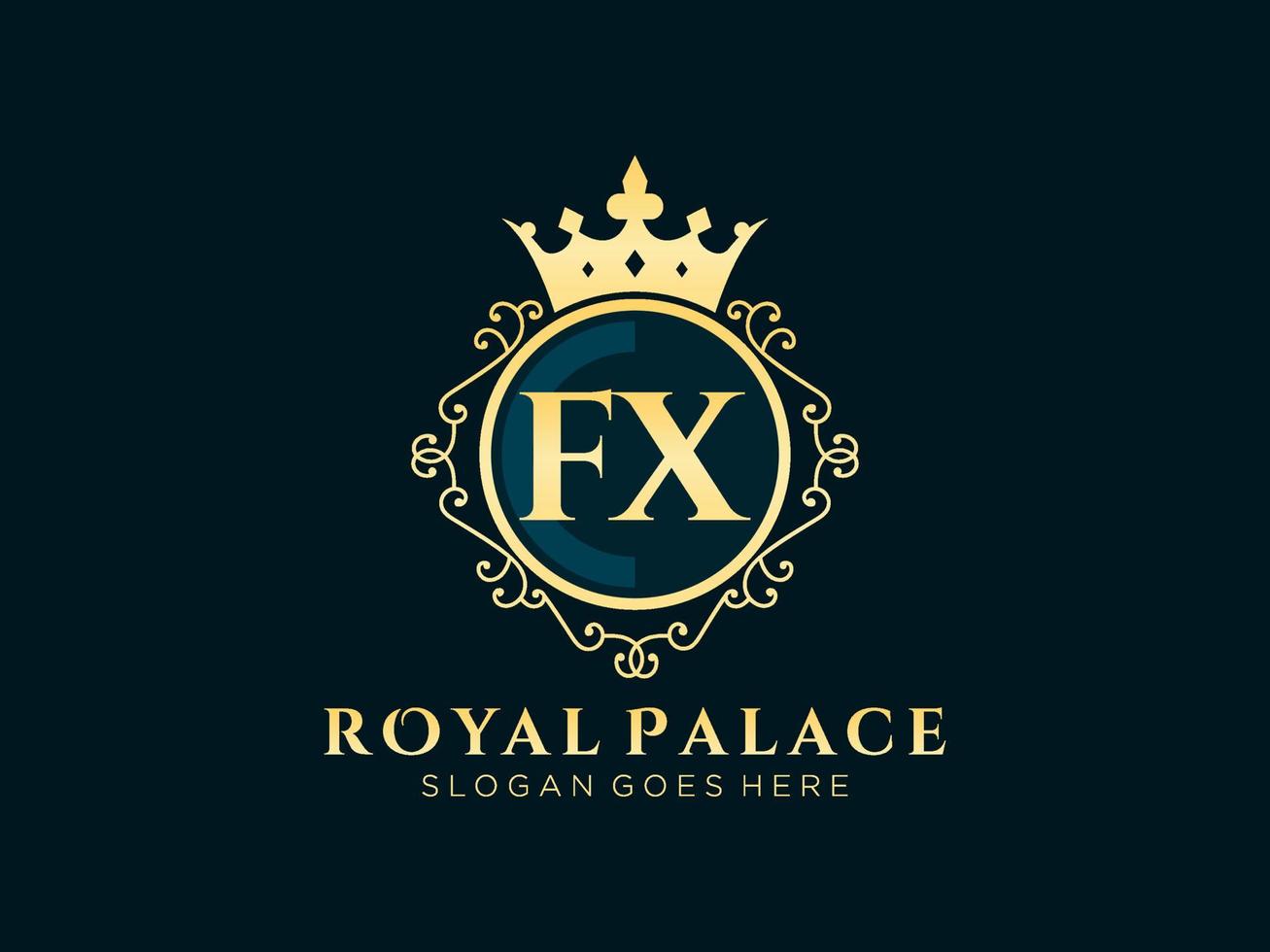 lettre fx logo victorien de luxe royal antique avec cadre ornemental. vecteur