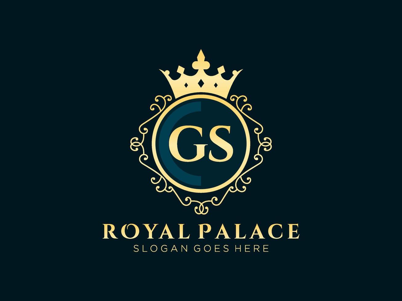 lettre gs logo victorien de luxe royal antique avec cadre ornemental. vecteur