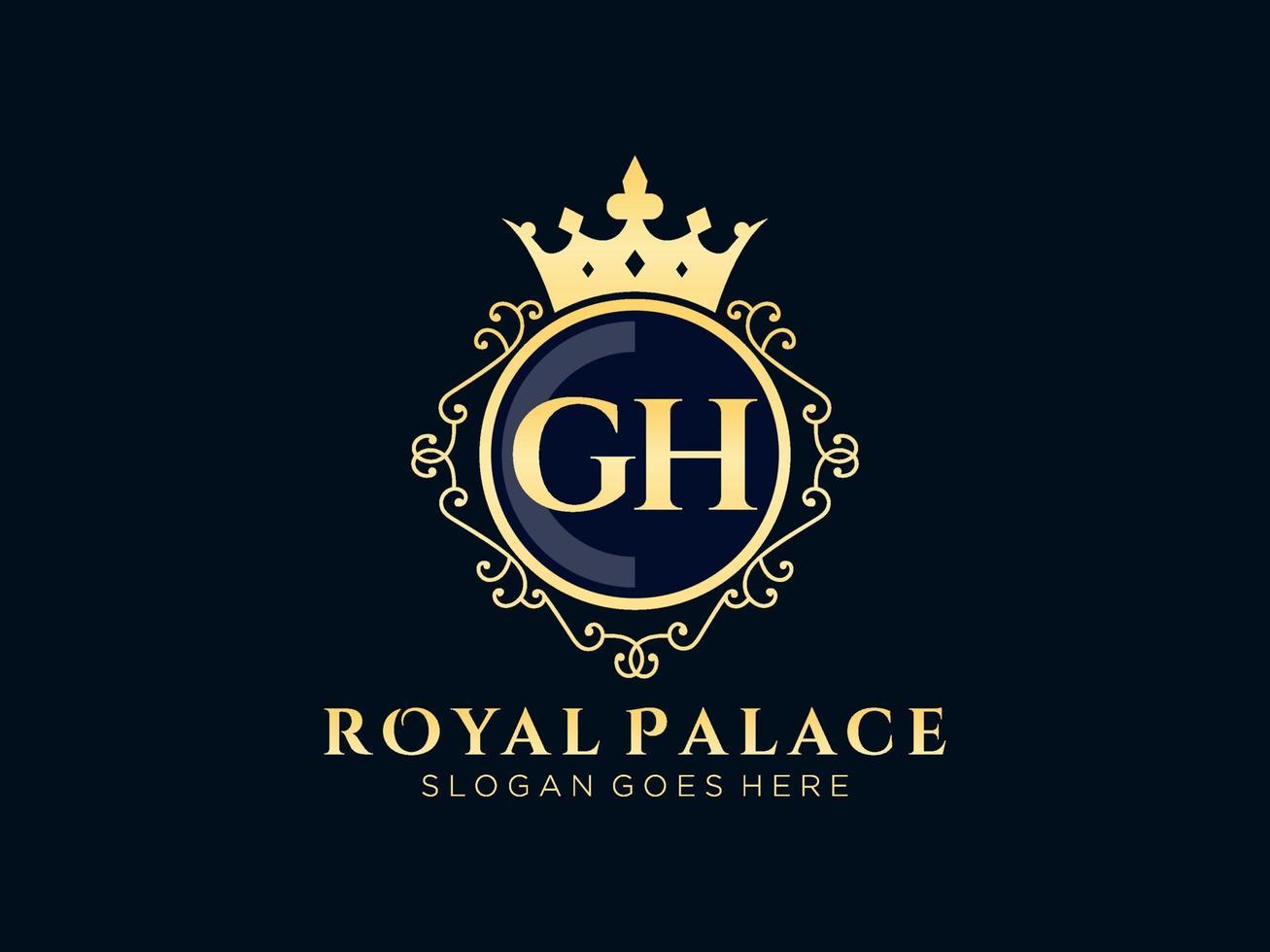 lettre gh logo victorien de luxe royal antique avec cadre ornemental. vecteur