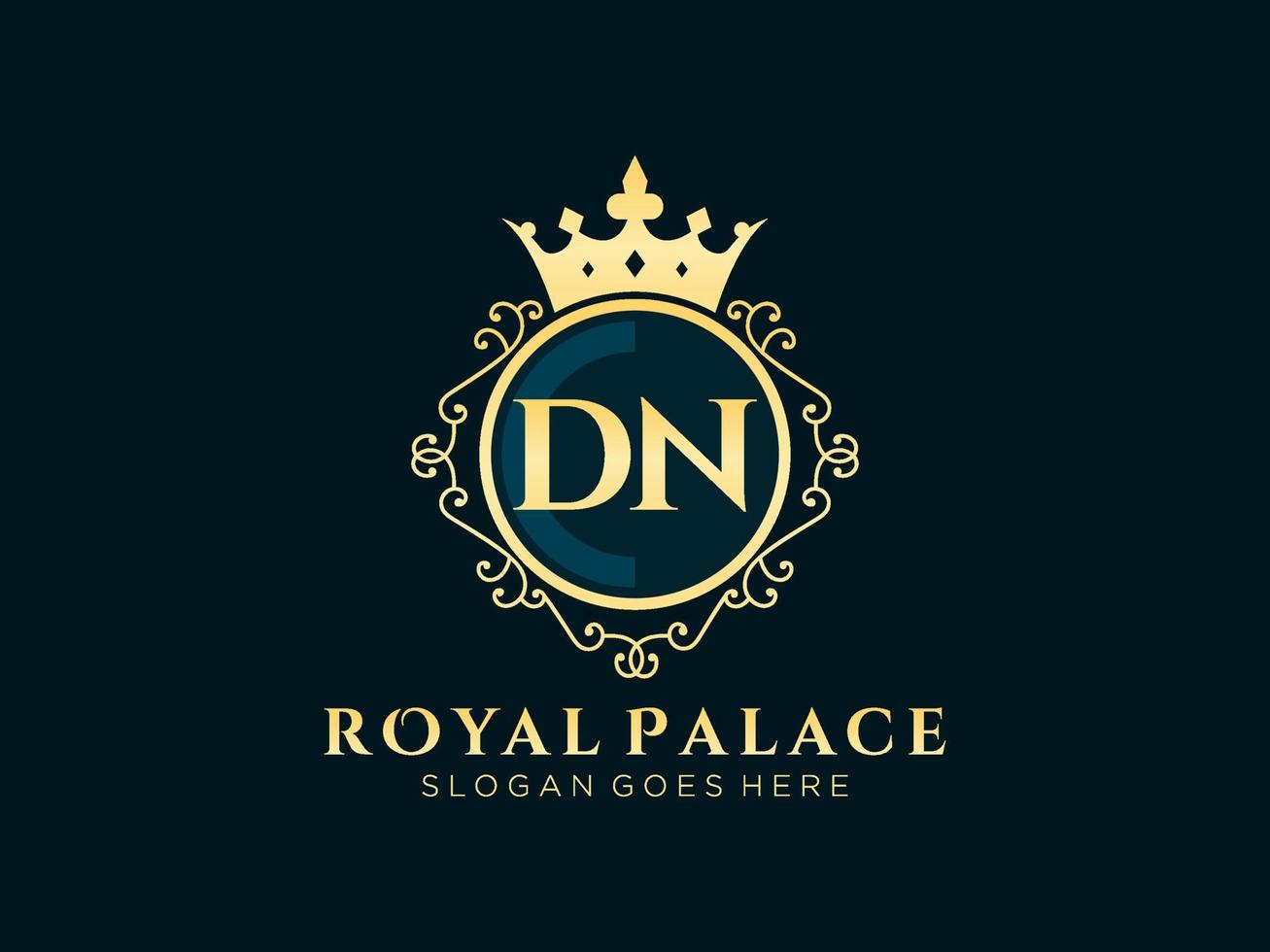 lettre dn logo victorien de luxe royal antique avec cadre ornemental. vecteur