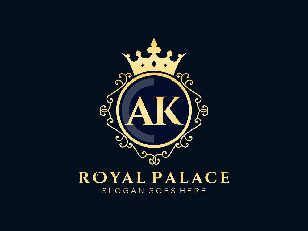 lettre ak logo victorien de luxe royal antique avec cadre ornemental.nt vecteur