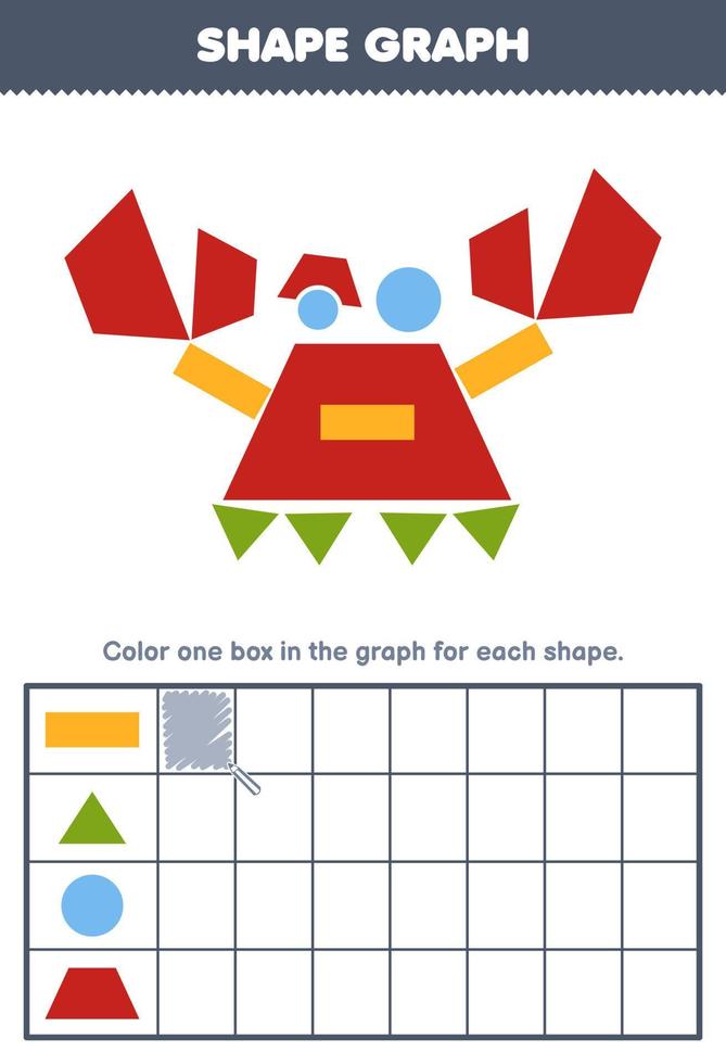 jeu d'éducation pour les enfants compter combien forme de rectangle triangle cercle et trapèze puis colorier la case dans la feuille de travail des formes imprimables graphique vecteur