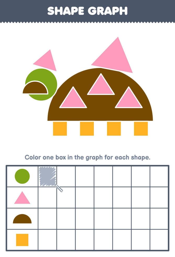 jeu d'éducation pour les enfants compter combien de forme de cercle triangle demi-cercle et carré puis colorier la case dans la feuille de travail des formes imprimables graphique vecteur